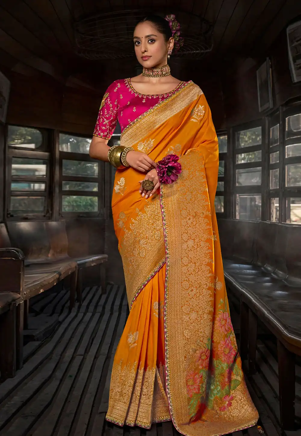 Yellow Viscose Saree With Blouse 317737