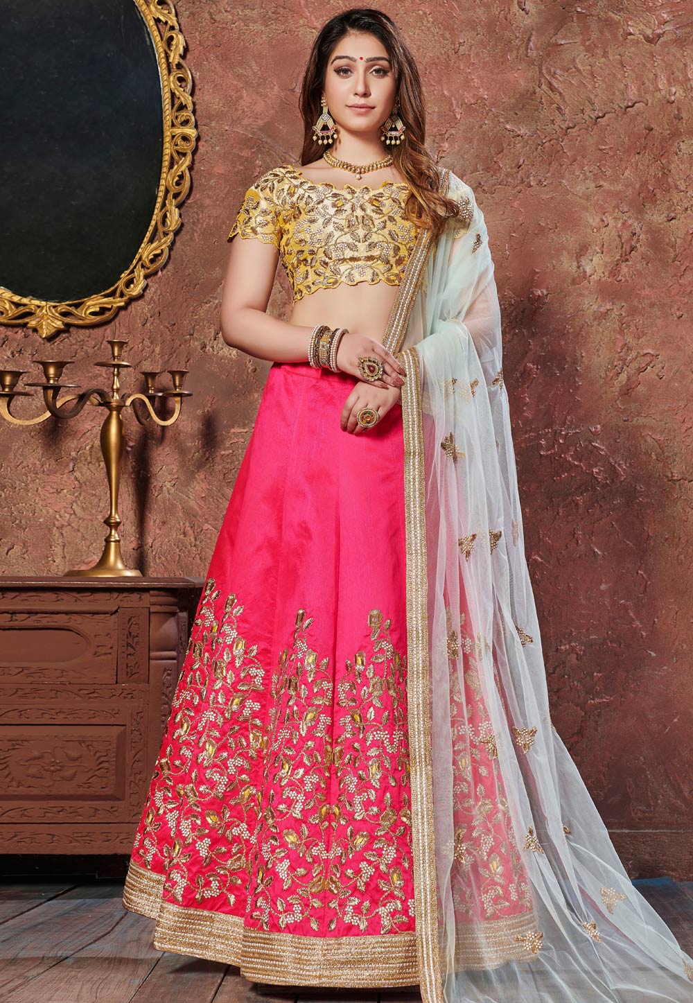 Pink Silk Circular Lehenga Choli 185709