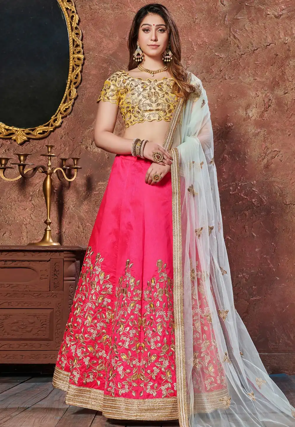 Pink Silk Circular Lehenga Choli 185709