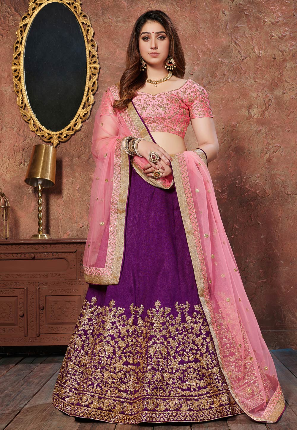 Purple Silk Circular Lehenga Choli 185710