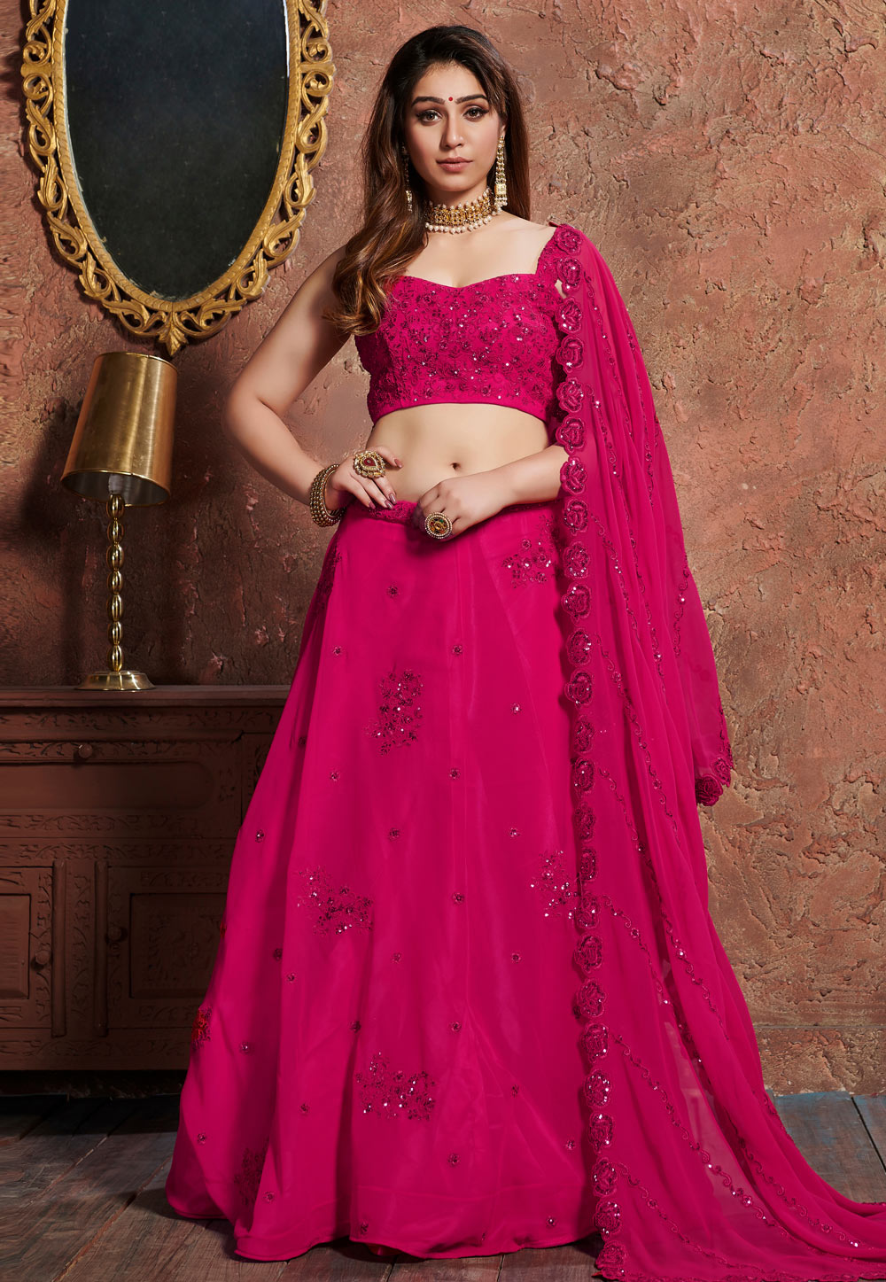 Magenta Georgette Circular Lehenga Choli 185711