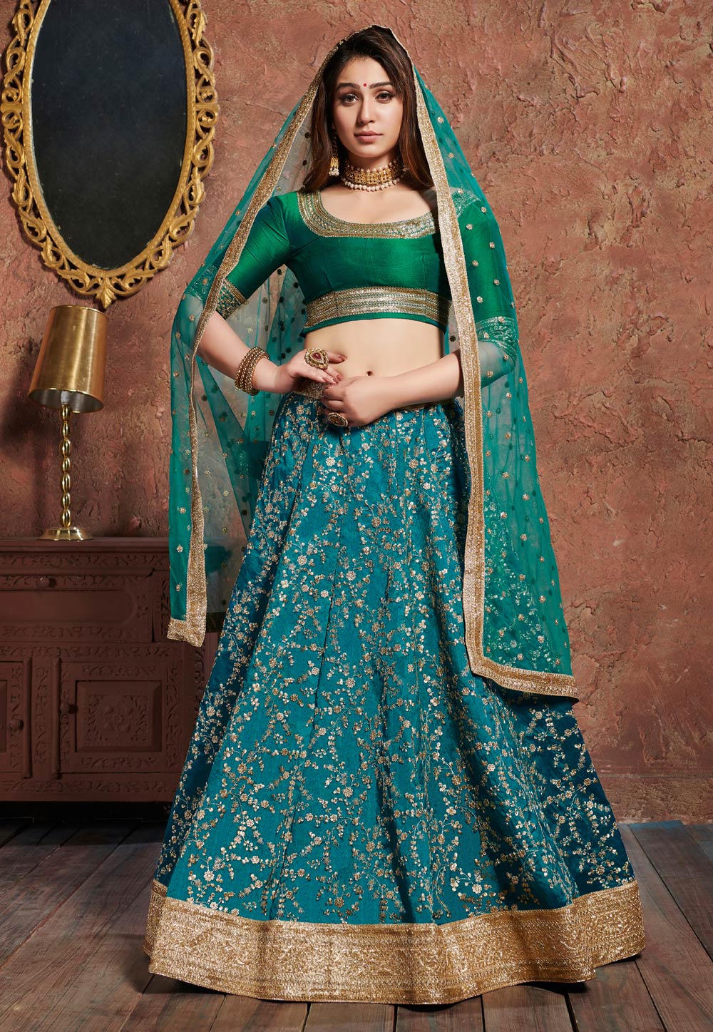 Blue Art Silk Circular Lehenga Choli 185712