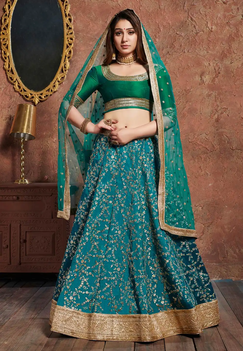 Blue Art Silk Circular Lehenga Choli 185712