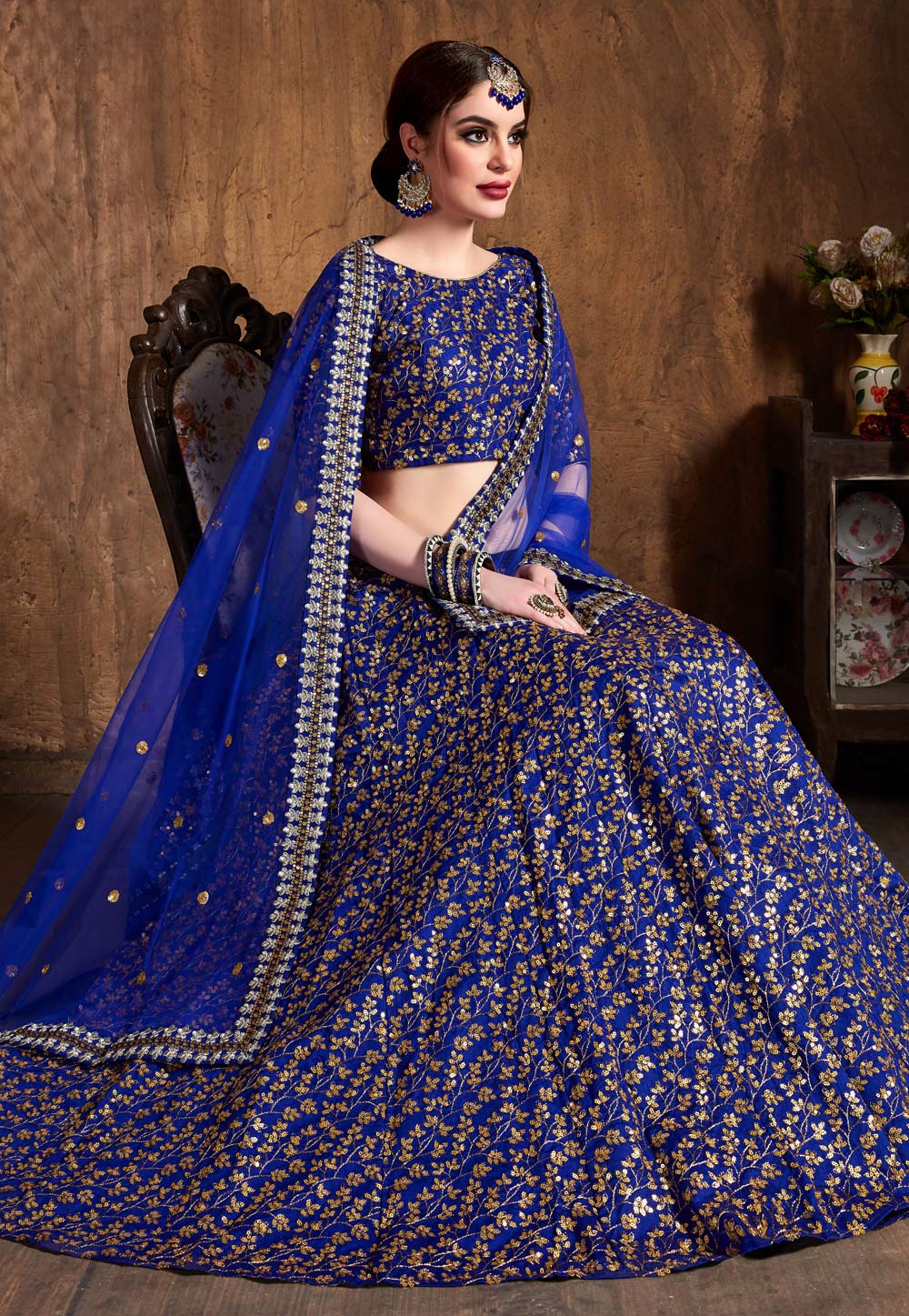 Blue Raw Silk Embroidered Circular Lehenga Choli 193943