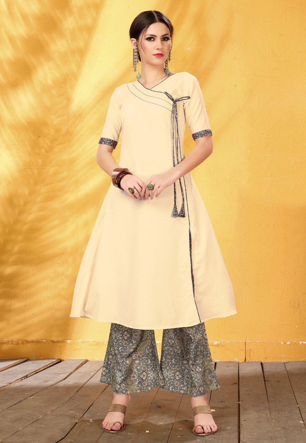 Beige Rayon Readymade Kurti 163068