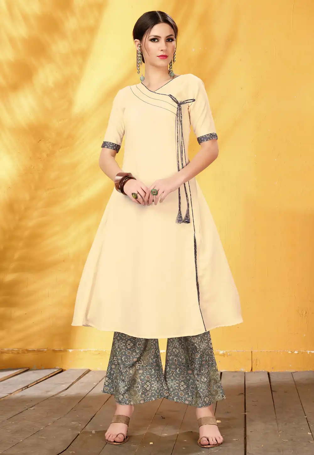 Beige Rayon Readymade Kurti 163068