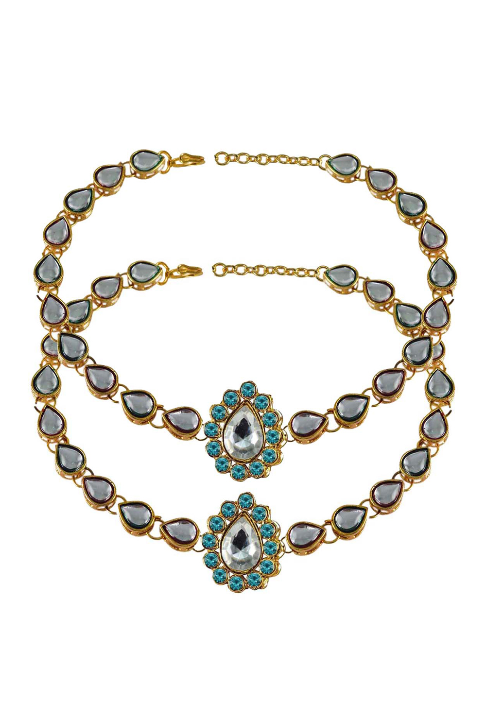 Aqua Brass Gold Plated Anklets 171305