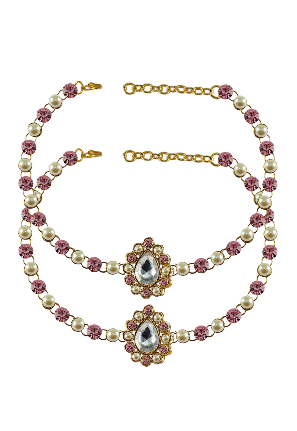 Pink Brass Gold Plated Anklets 171342