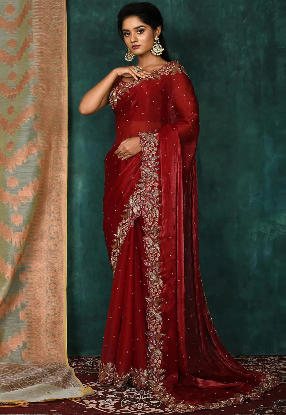 Maroon Tissue Silk Saree With Blouse 248267