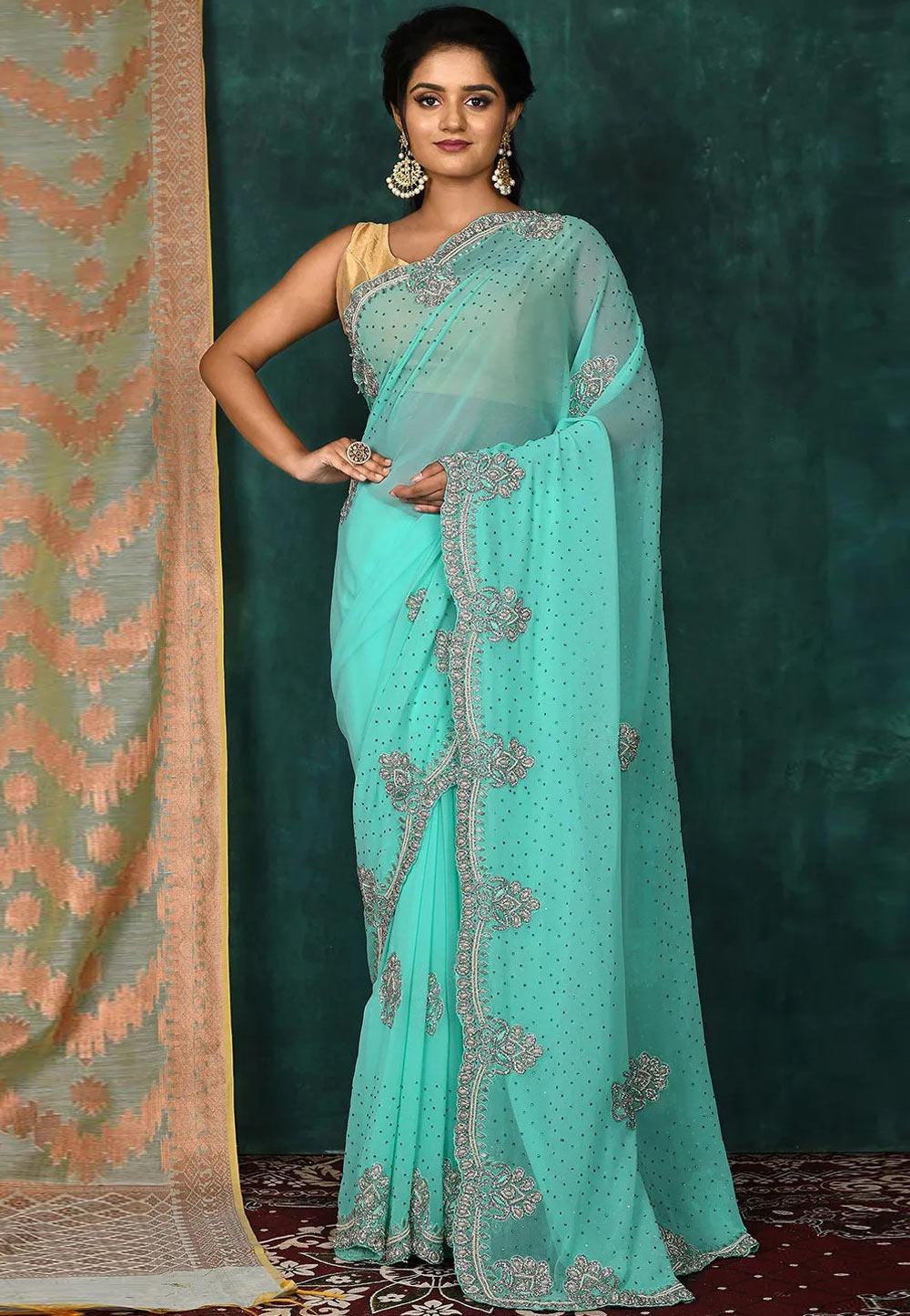Aqua Georgette Saree With Blouse 248271