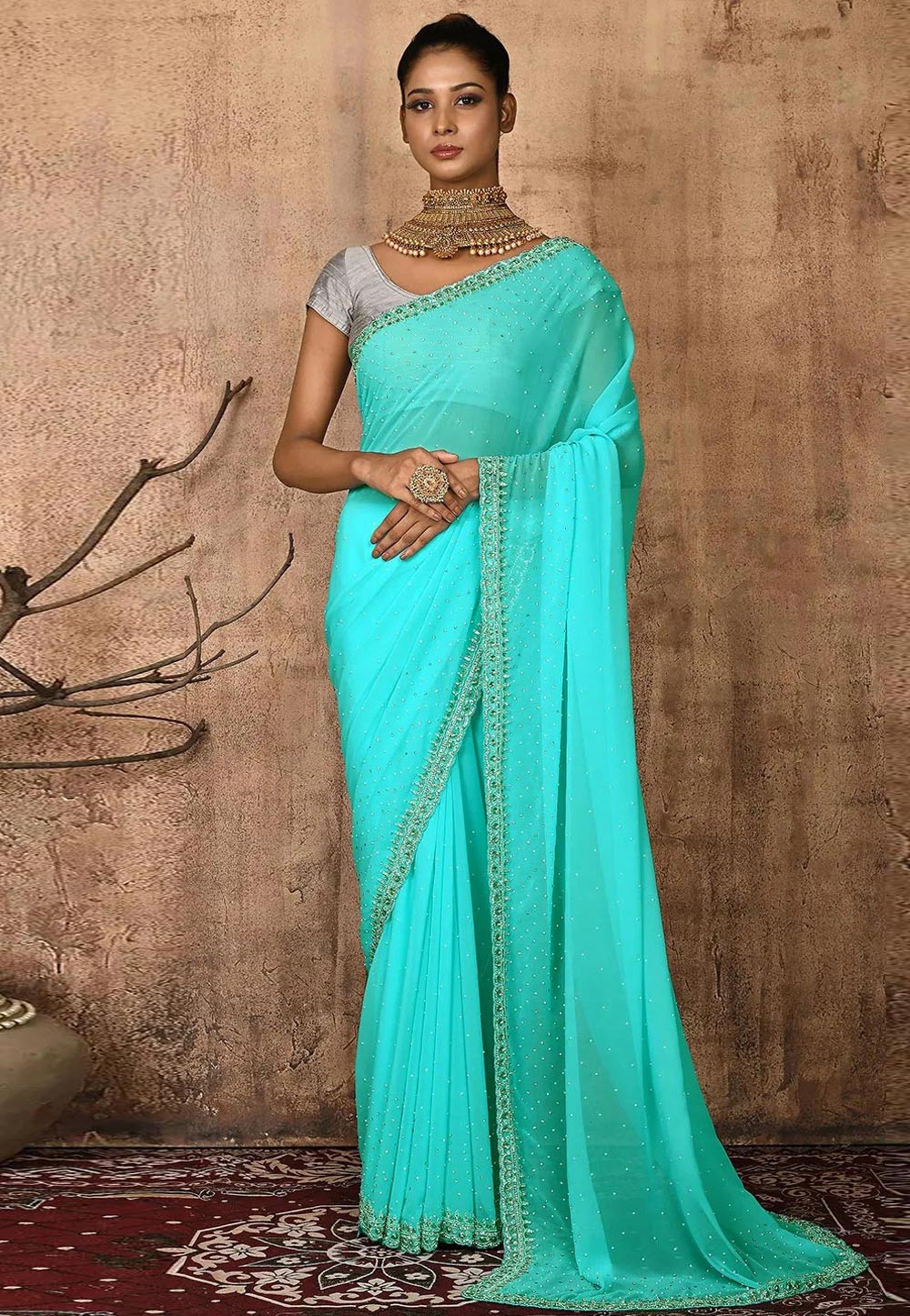 Aqua Georgette Saree With Blouse 248272