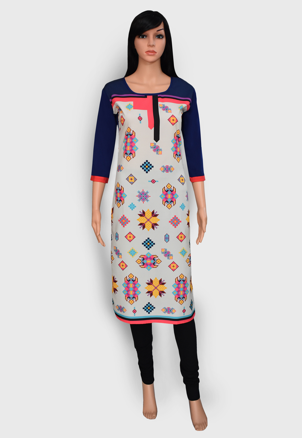 Off White Crepe Readymade Printed Kurti 201892