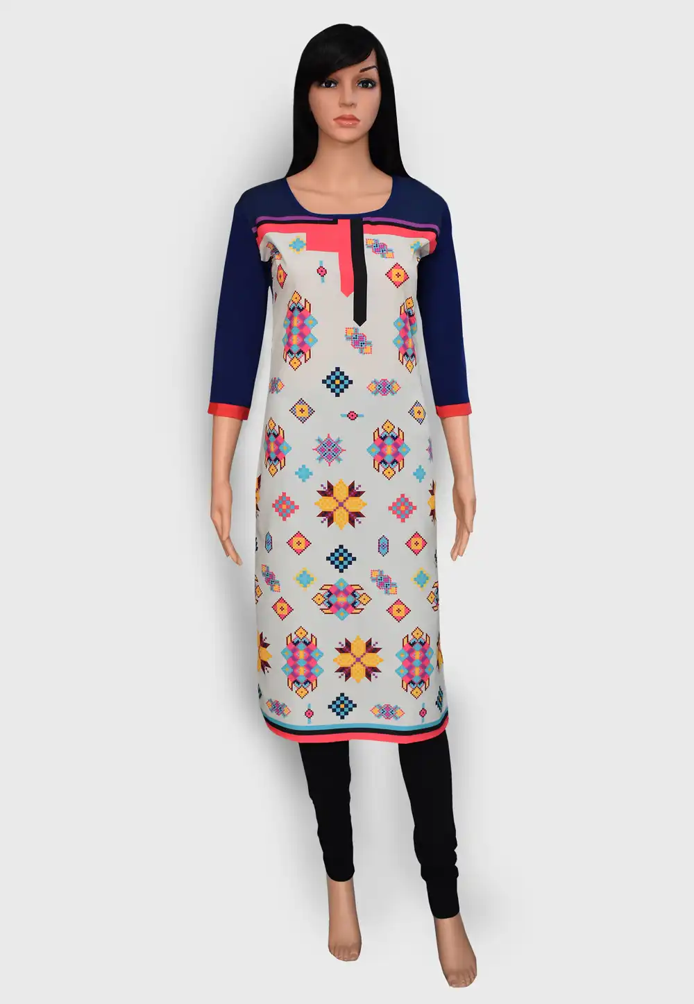 Off White Crepe Readymade Printed Kurti 201892