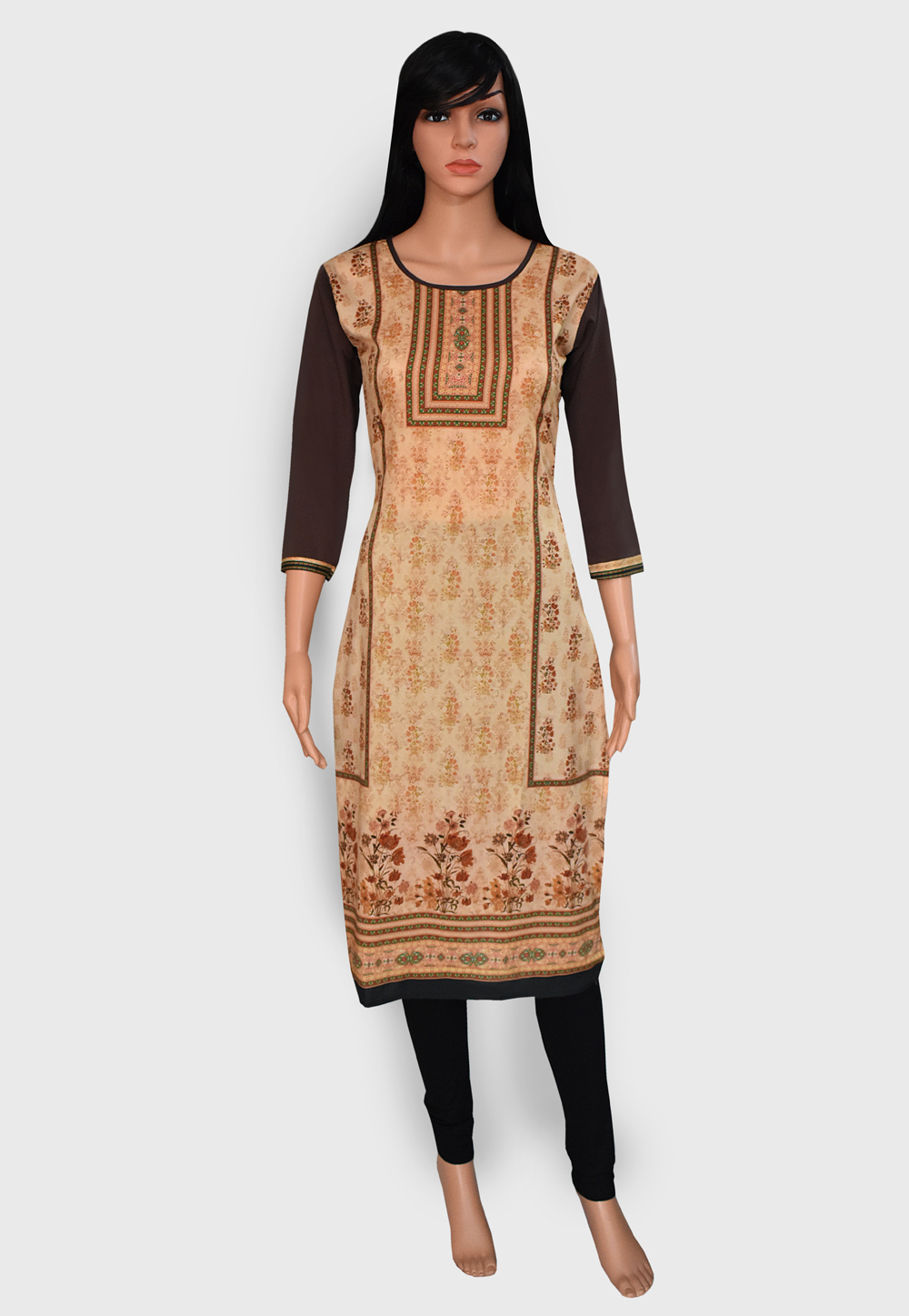 Brown Crepe Readymade Printed Kurti 201454