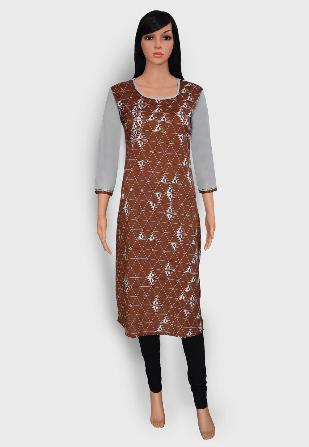 Brown Crepe Readymade Printed Kurti 201894