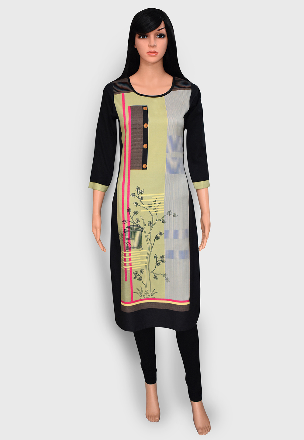 Black Crepe Readymade Printed Kurti 201446