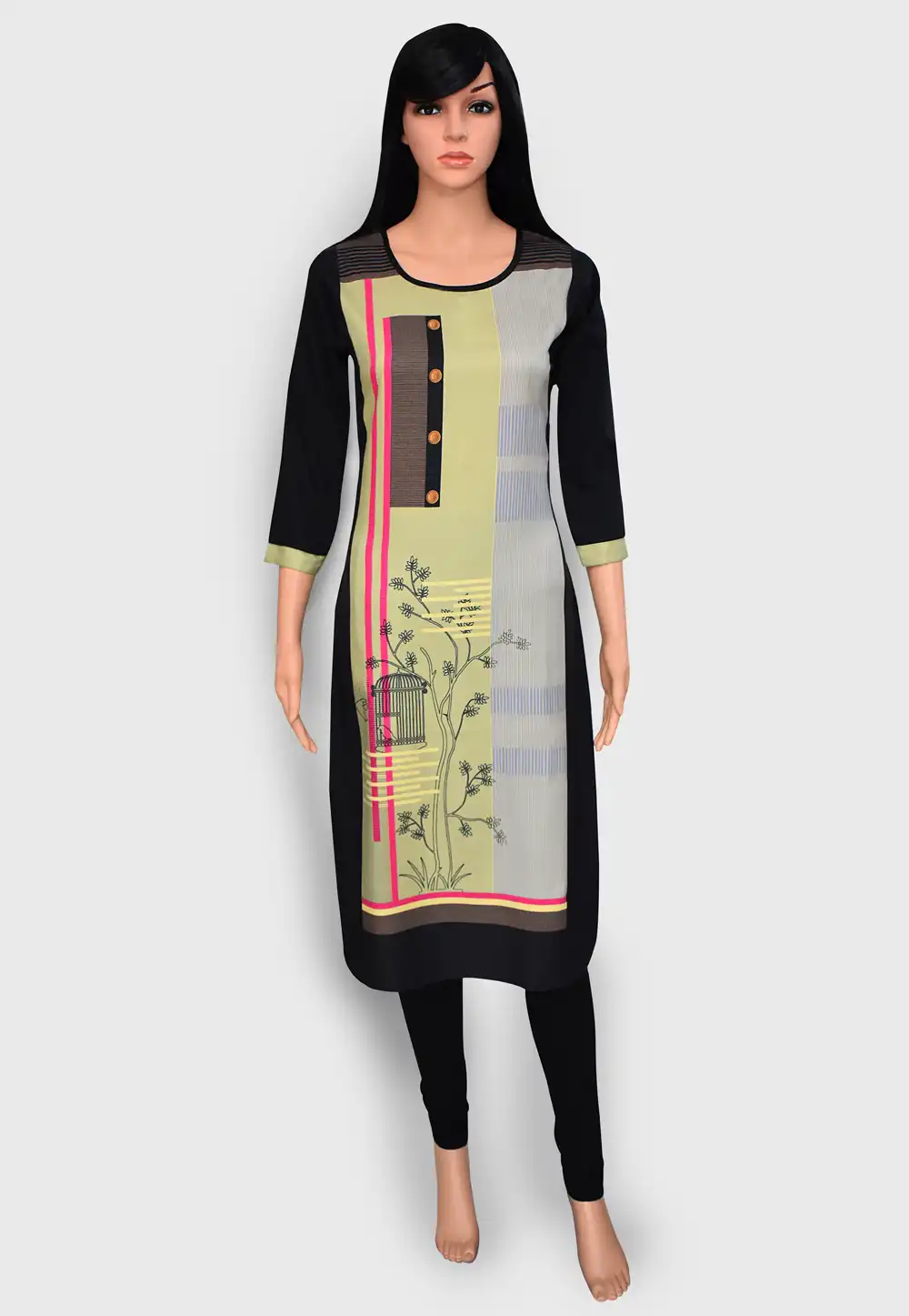 Black Crepe Readymade Printed Kurti 201446