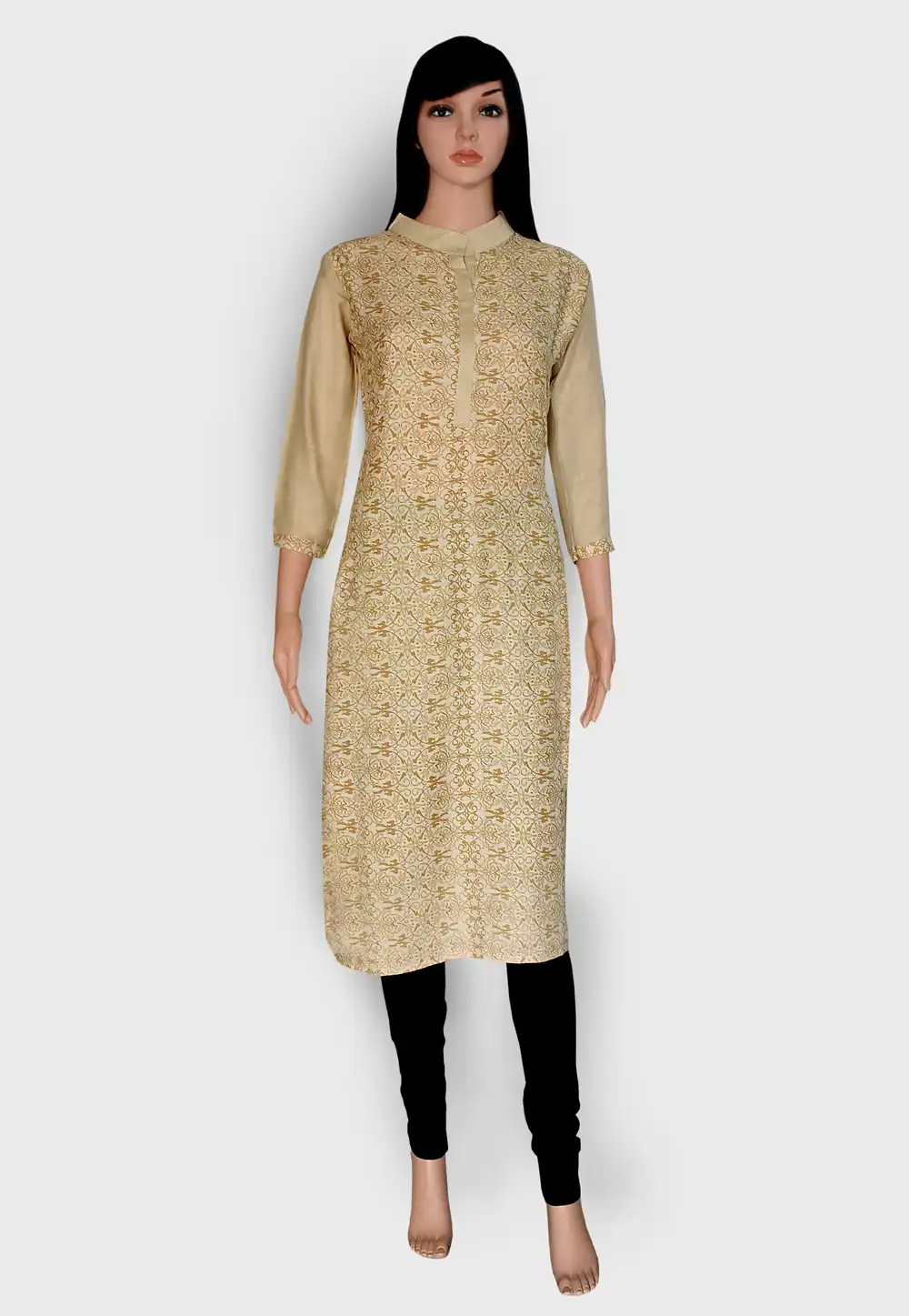 Beige Rayon Readymade Printed Kurti 201897