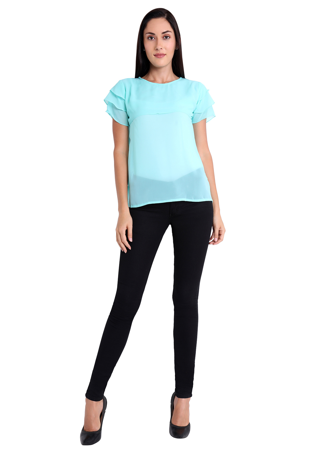 Sky Blue Faux Georgette Readymade Top 188745