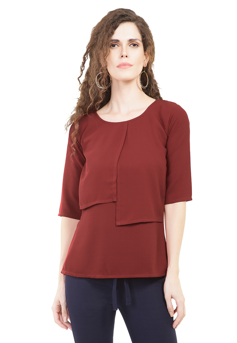 Maroon Jute Readymade Casual Top 188746