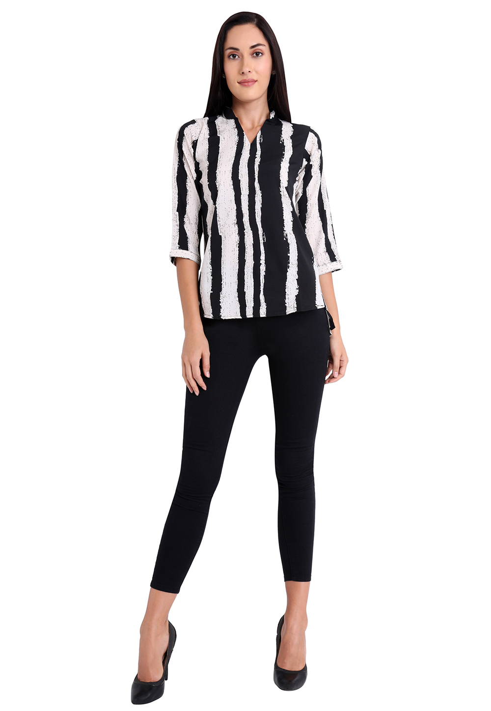 Black Faux Georgette Readymade Printed Top 188747