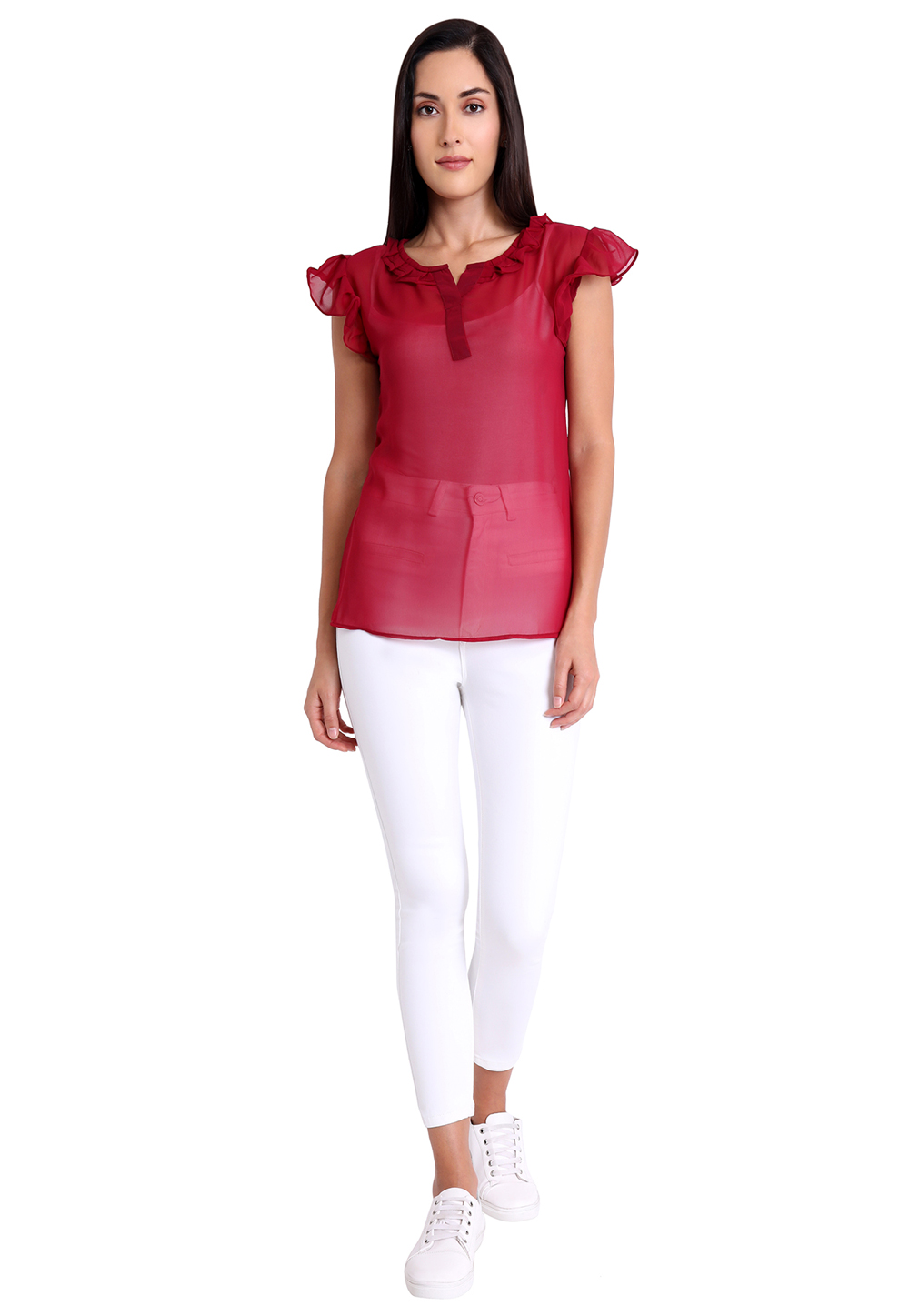 Maroon Faux Georgette Readymade Casual Top 188748