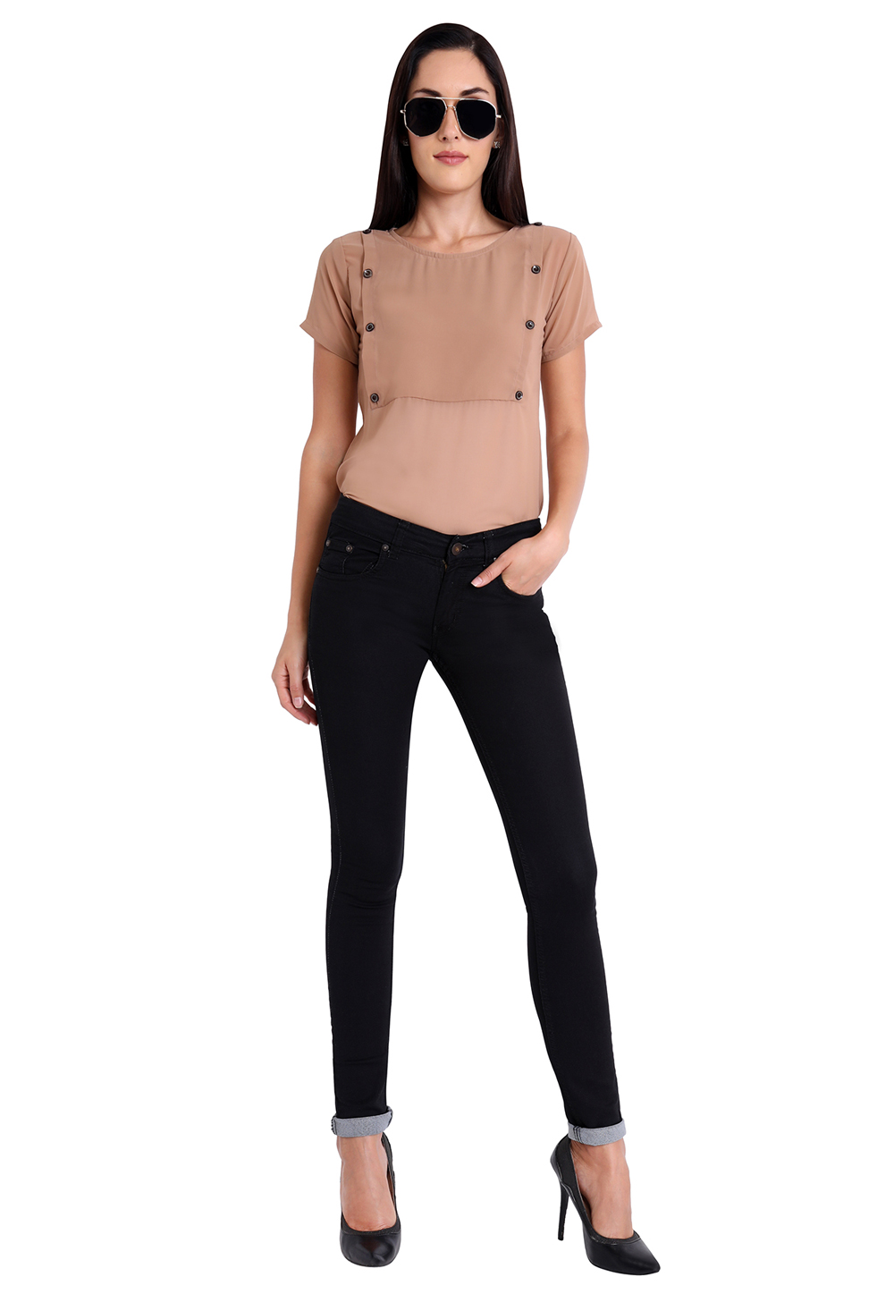 Light Brown Faux Georgette Readymade Casual Top 188749