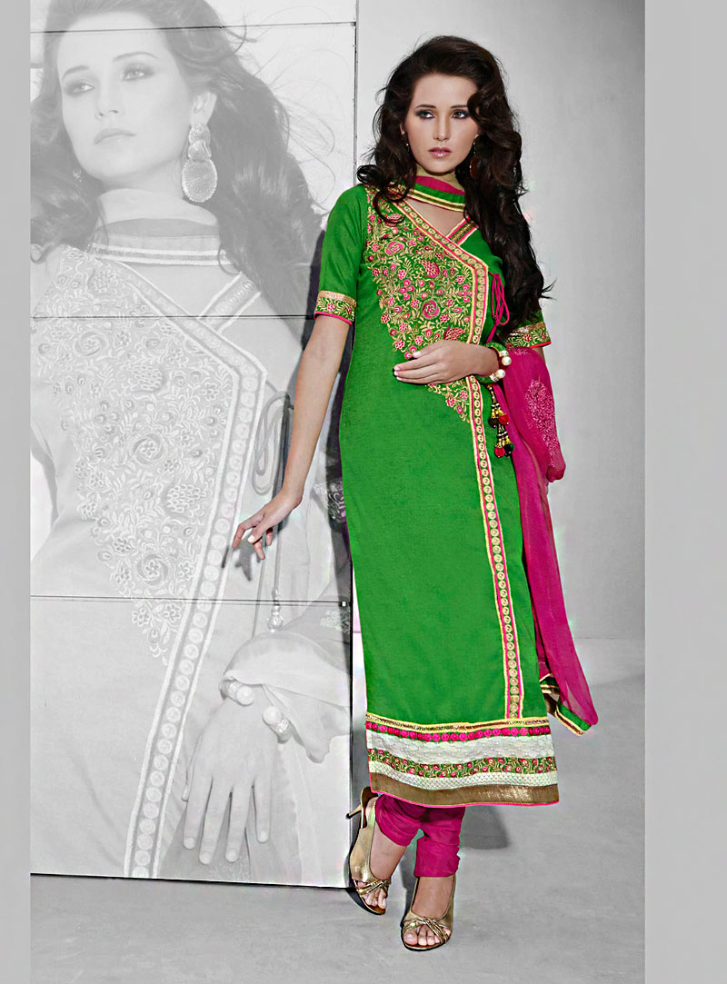 Green Cotton Churidar Suit 70097