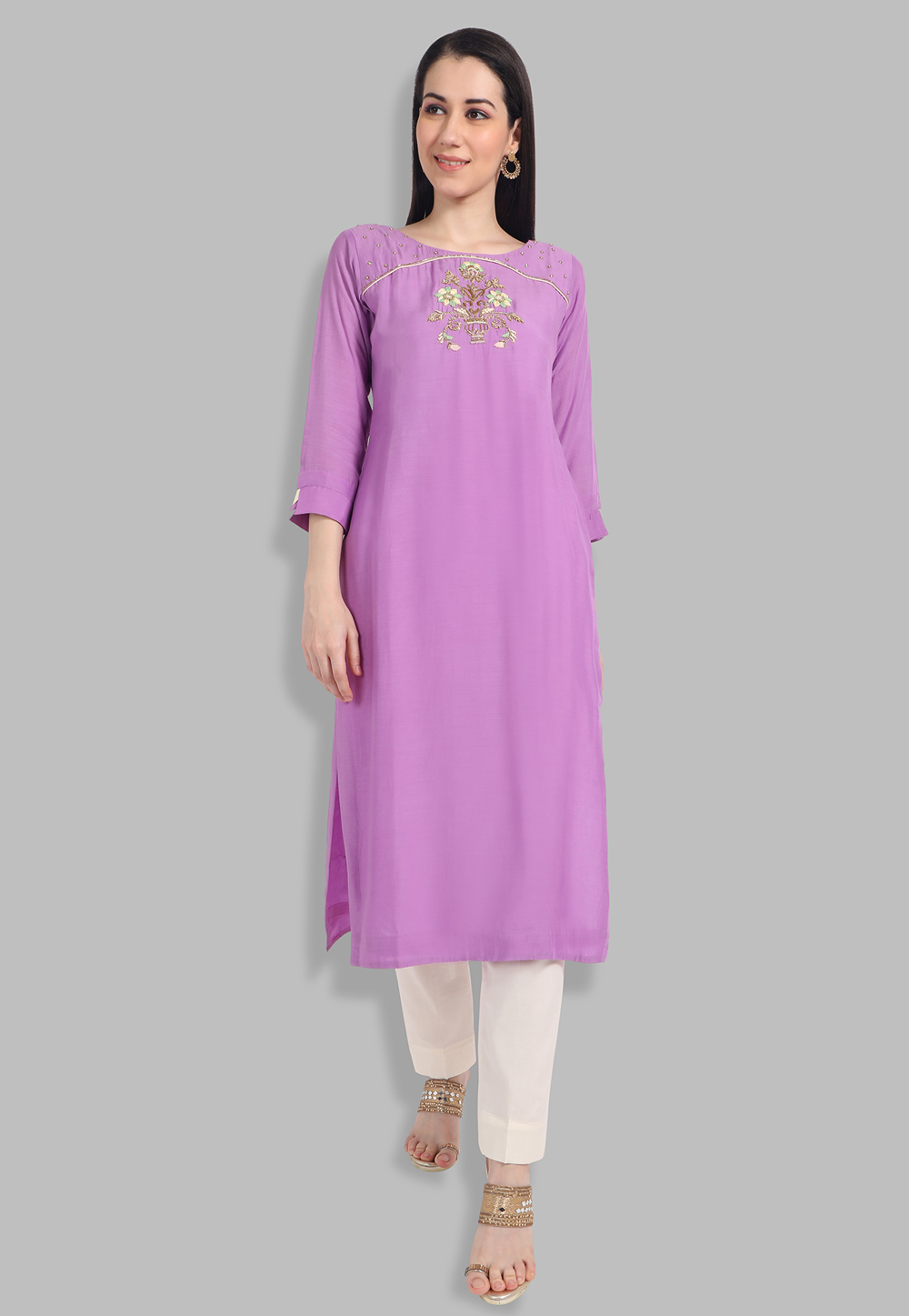 Purple Muslin Handwork Kurti 201429