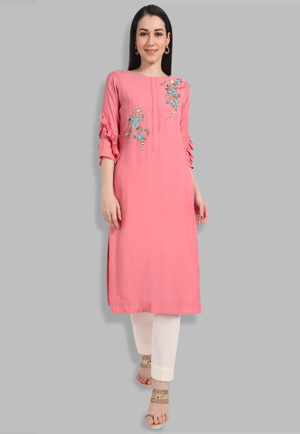 Pink Muslin Handwork Kurti 201431