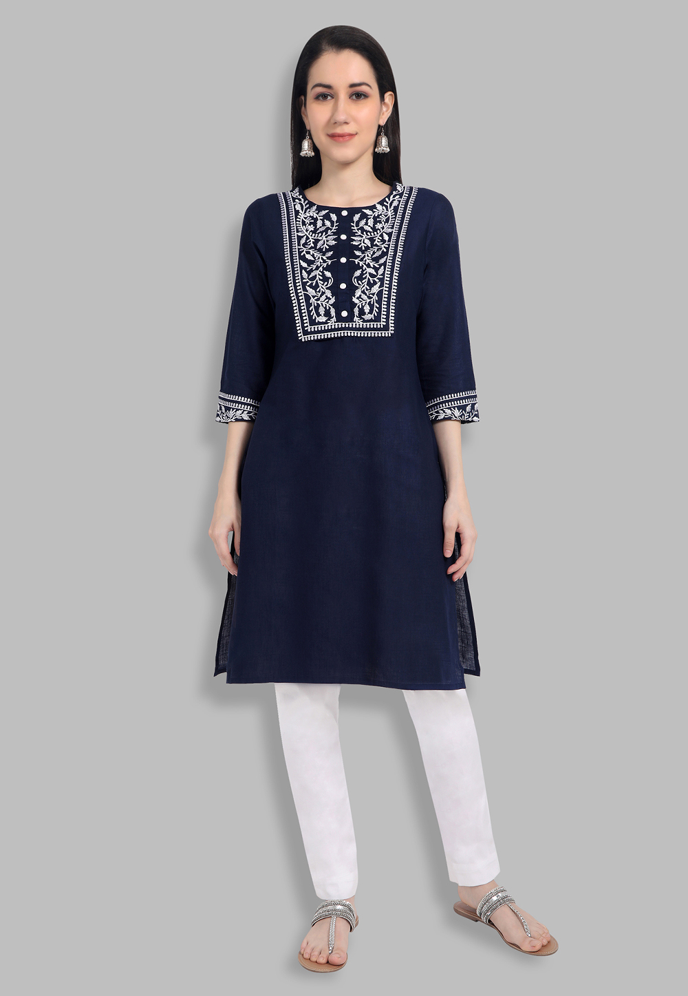 Blue Cotton Straight Kurti for Women