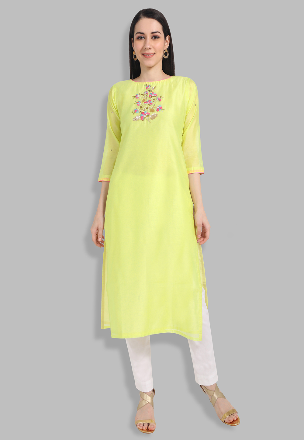 Green Chanderi Silk Handwork Kurti 201437