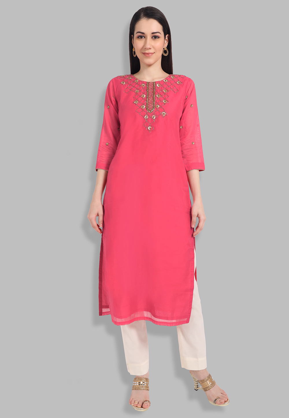 Pink Chanderi Silk Handwork Kurti 201443