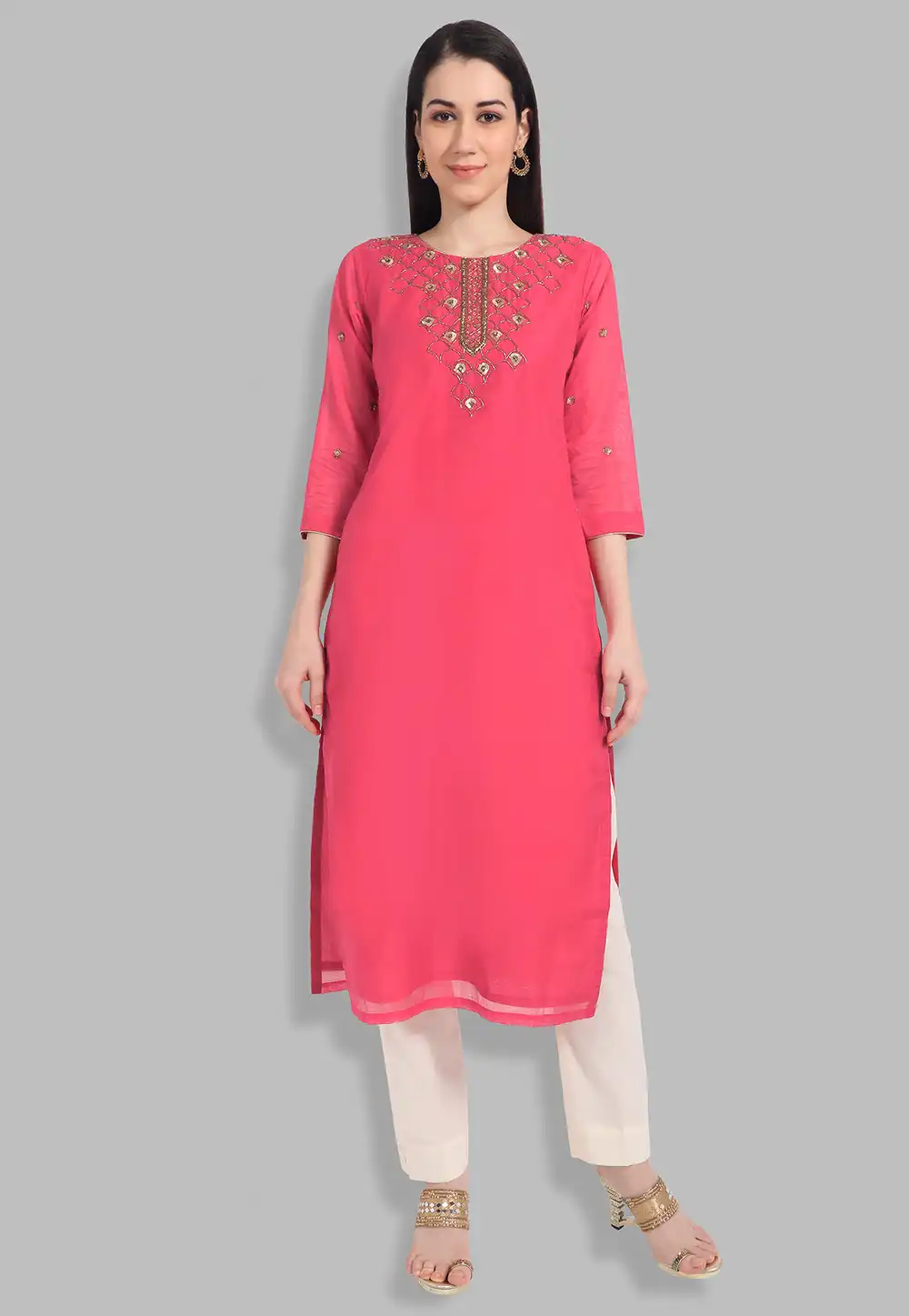 Pink Chanderi Silk Handwork Kurti 201443