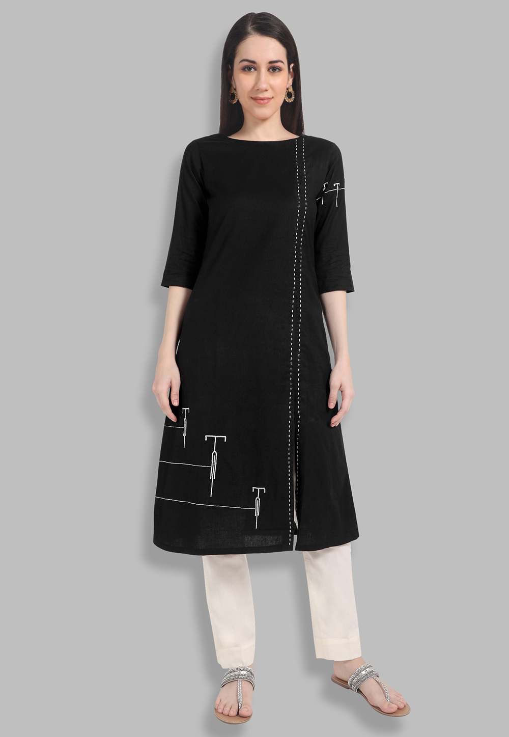 Black Long A Line Kurti for Women