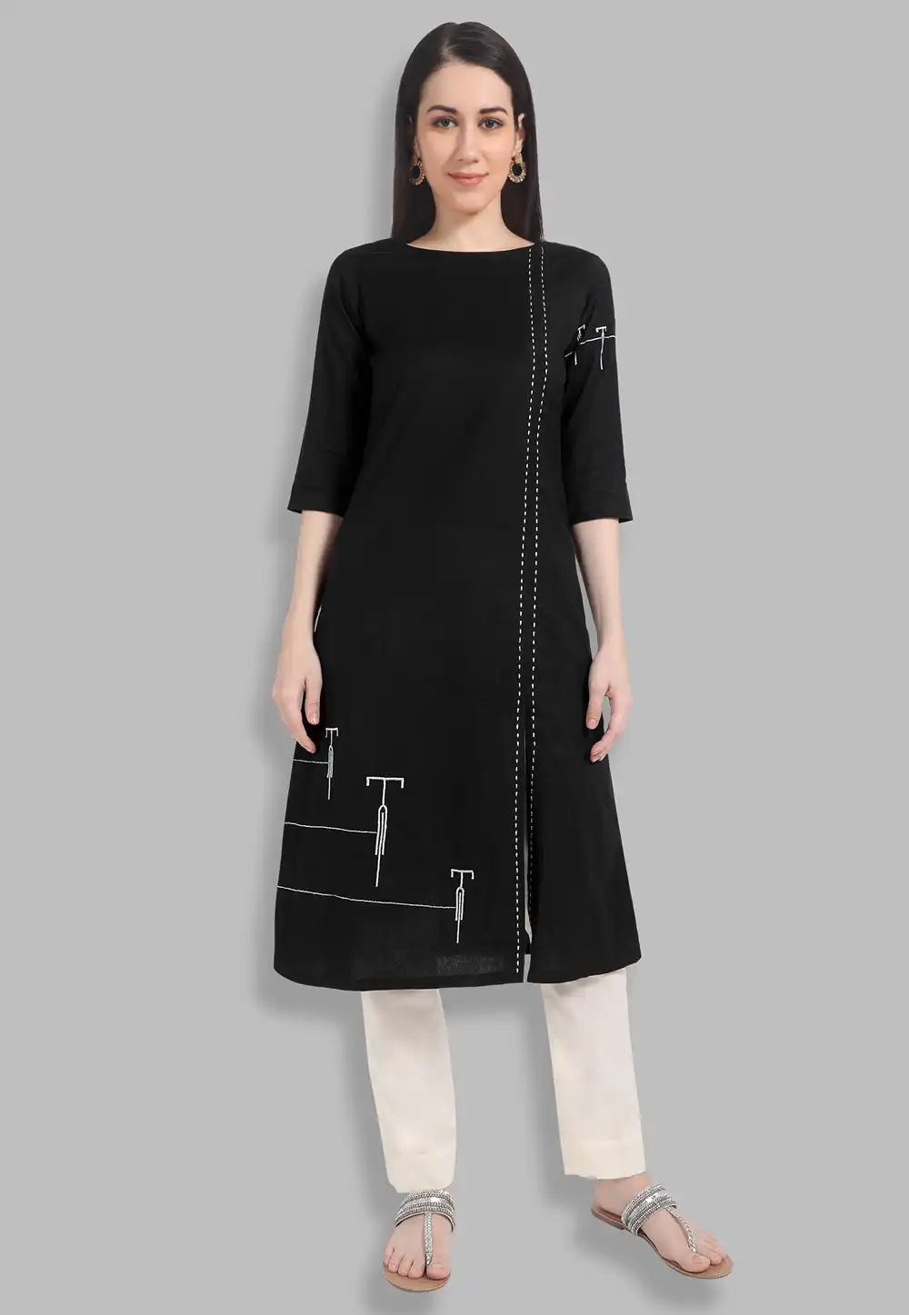 Black Long A Line Kurti for Women