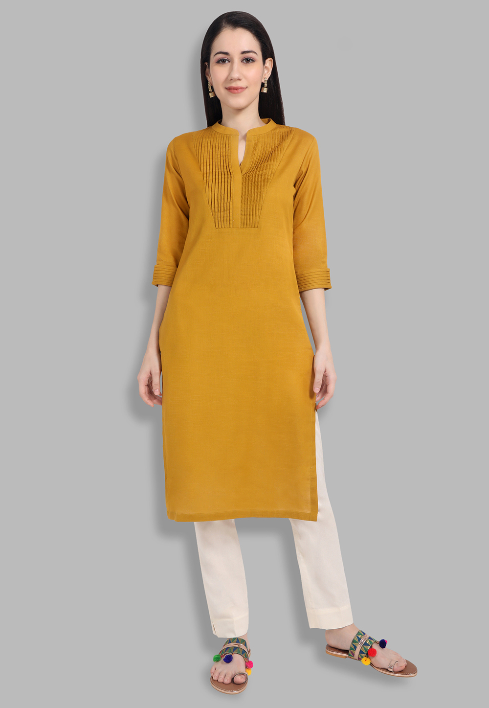 Mustard Cotton Readymade Kurti 212130