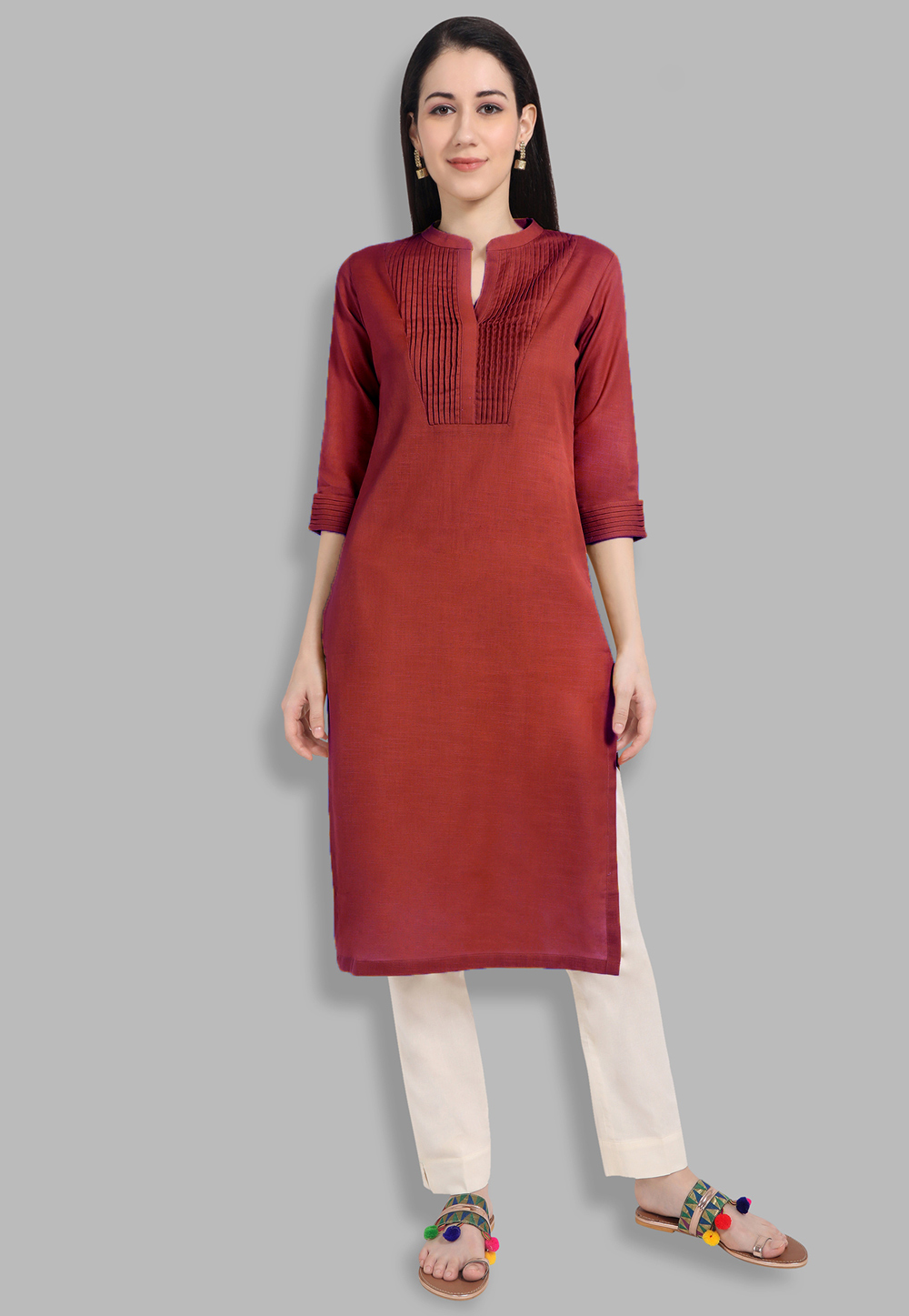 Rust Cotton Kurti For Women 218790