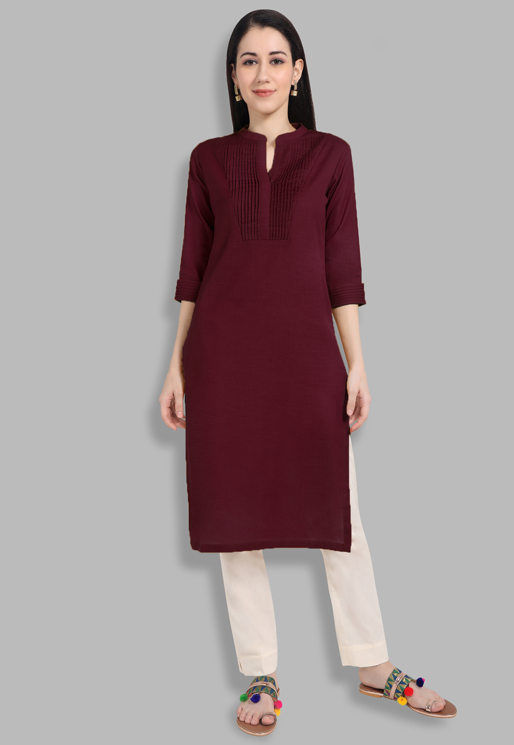 Wine Cotton Kurti For Women 218792