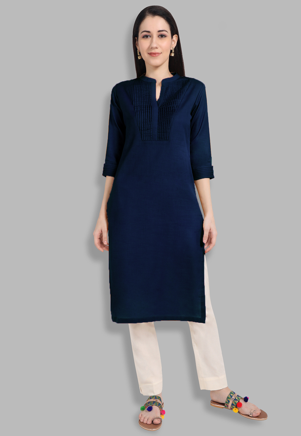 Navy Blue Cotton Kurti 218794