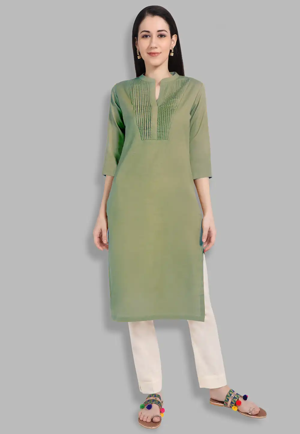 Light Green Cotton Kurti 218796