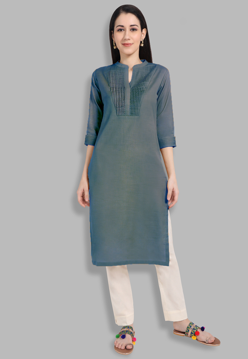 Grey Cotton Kurti 218797
