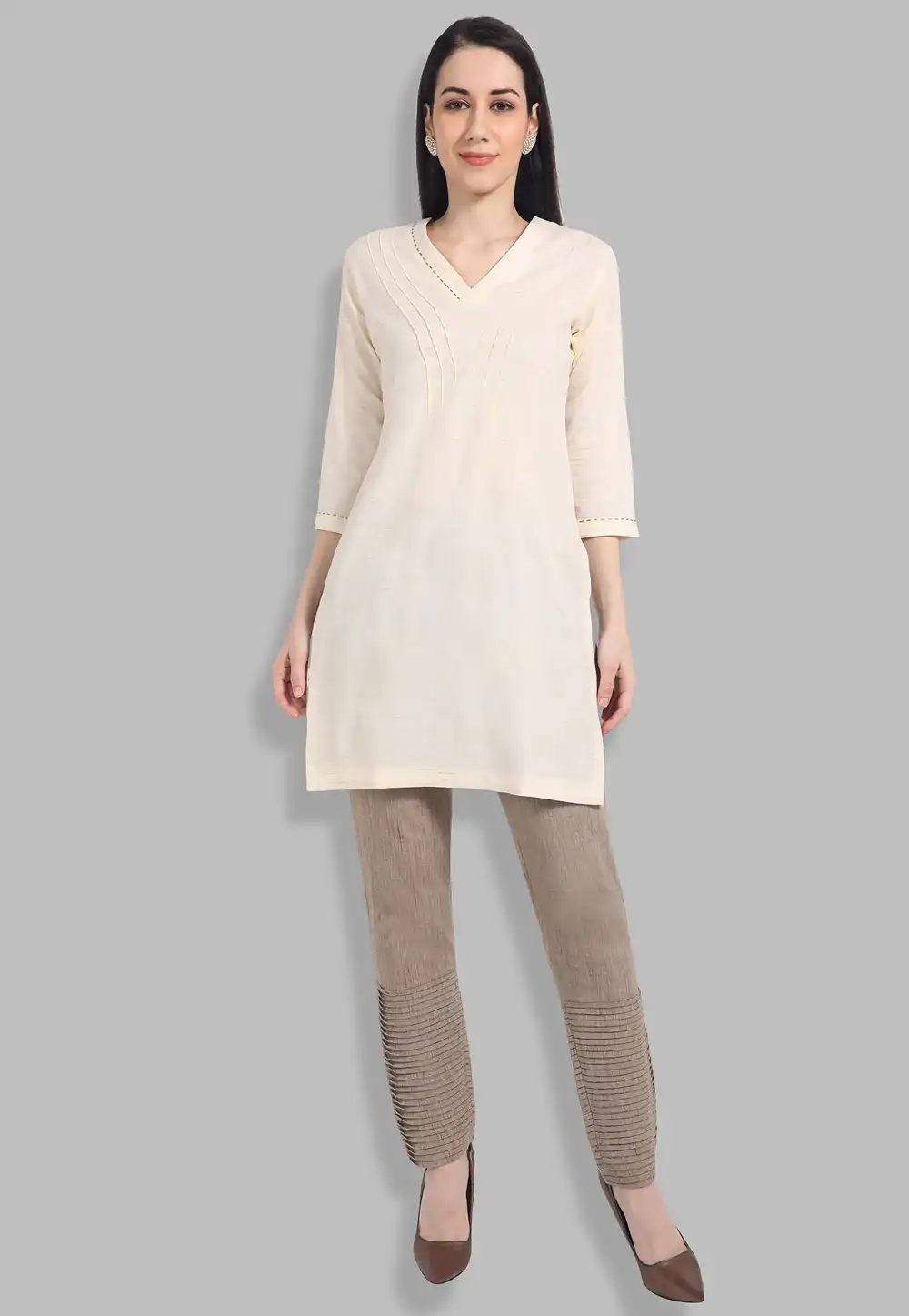 Cream Short Kurti for Women