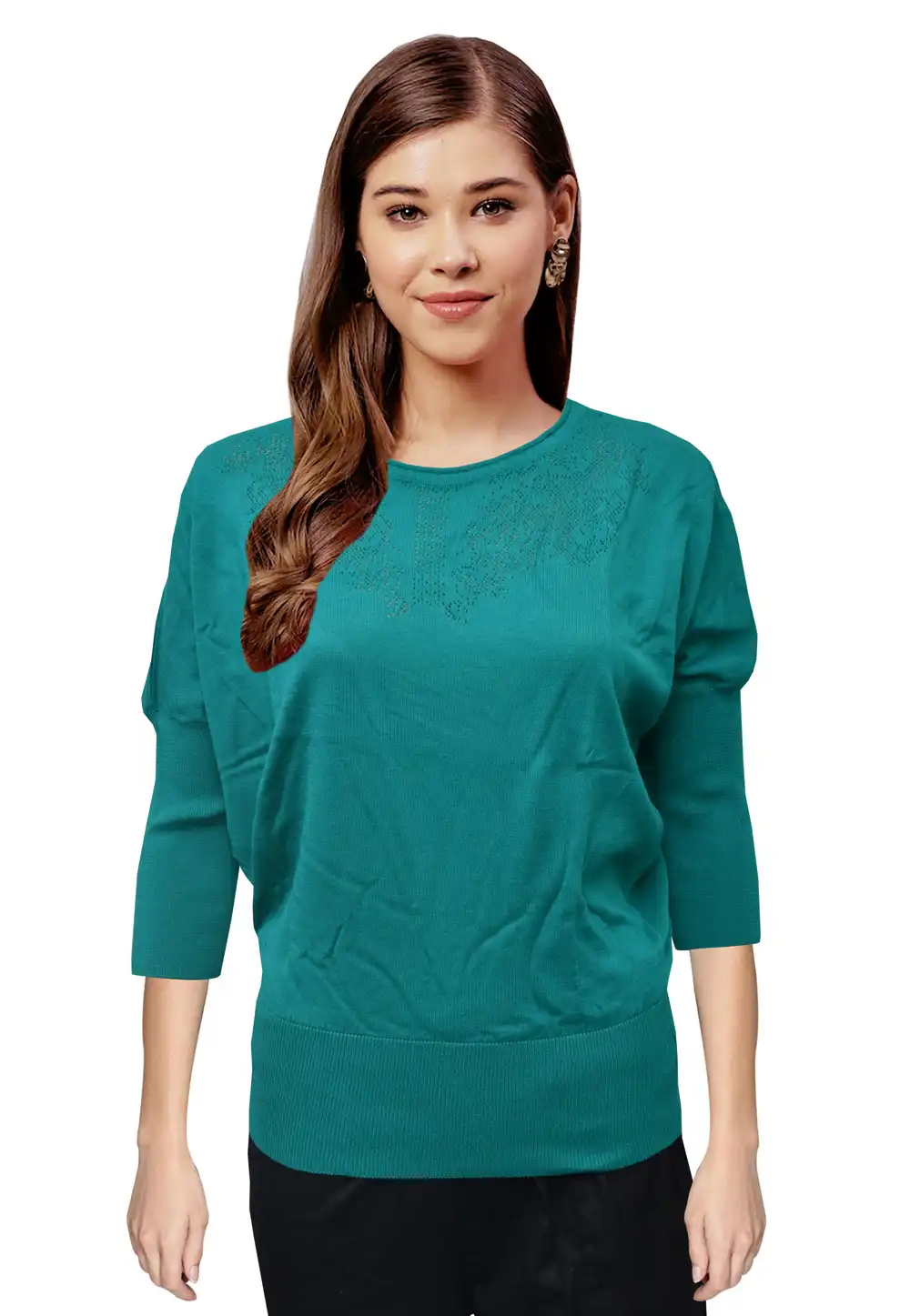 Teal Woolen Knitted Tops 214238