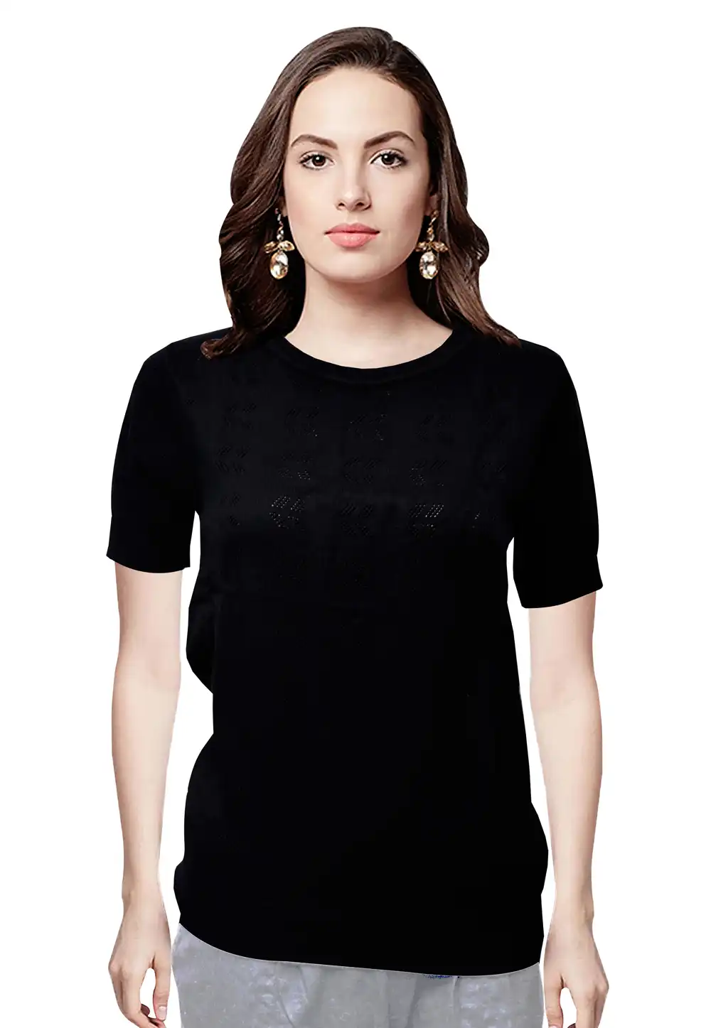 Black Woolen Knitted Tops 214241