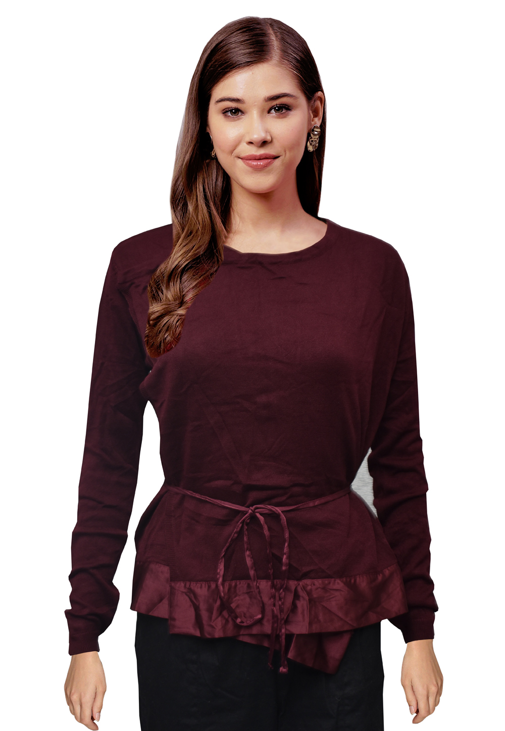 Maroon Knitted Tops 214242