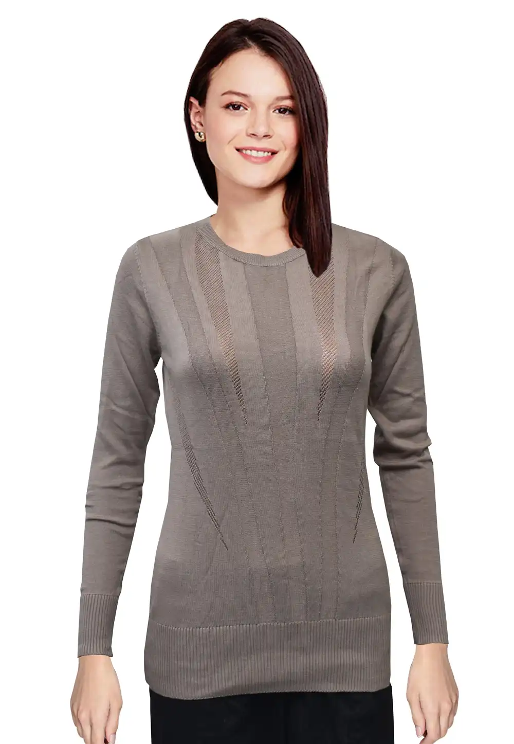 Grey Woolen Knitted Sweater Tops 214243