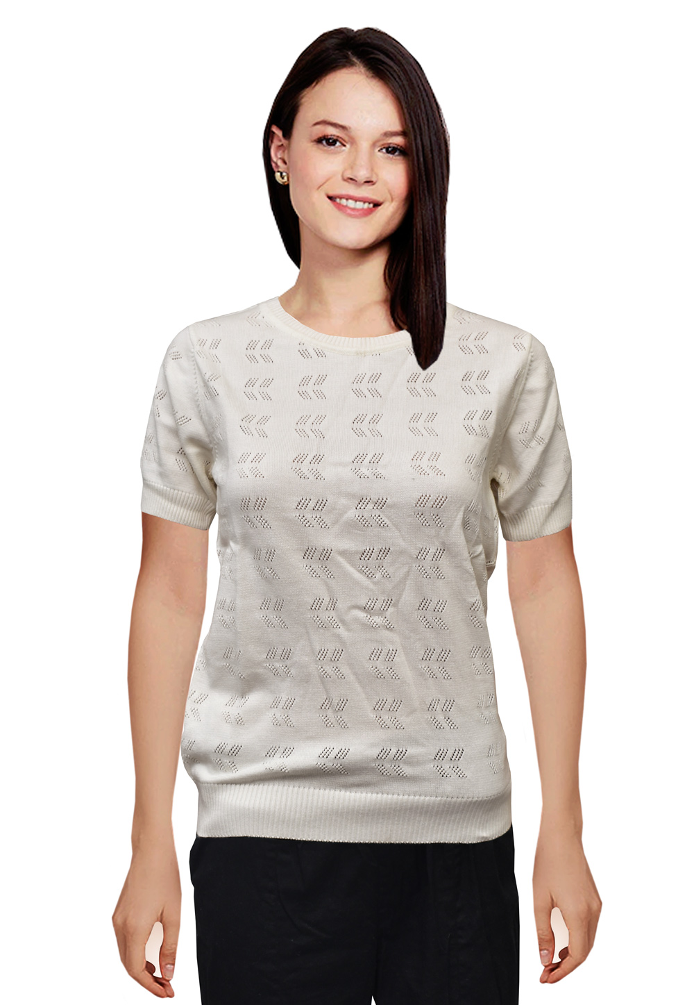 Off White Woolen Knitted Tops 214259