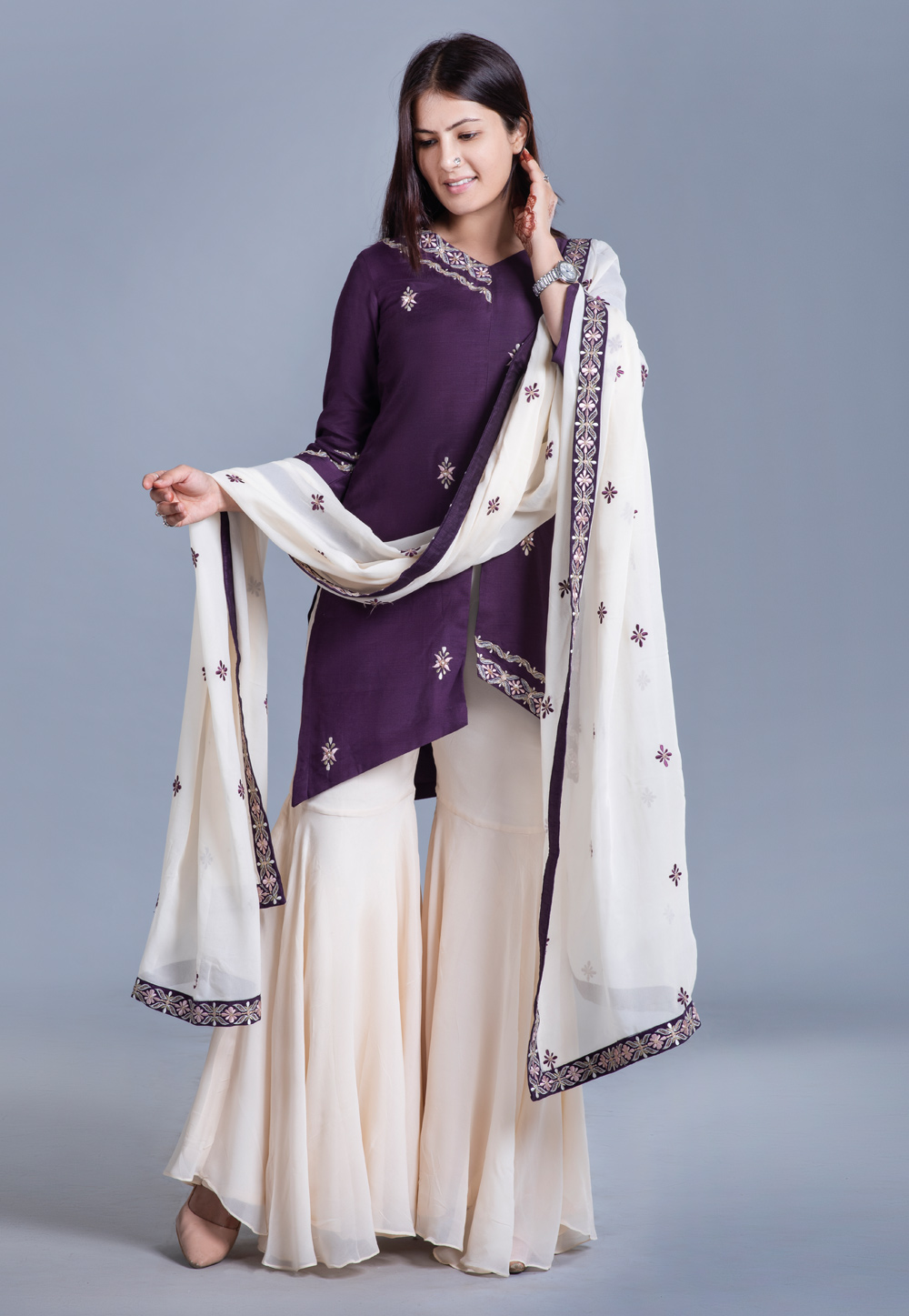 Purple Muslin Sharara Suit 226229