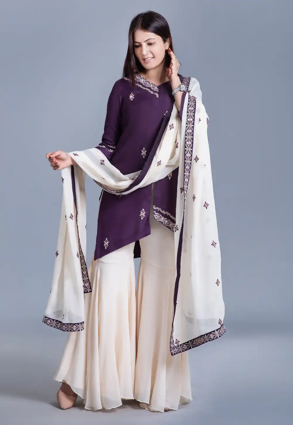 Purple Muslin Sharara Suit 226229